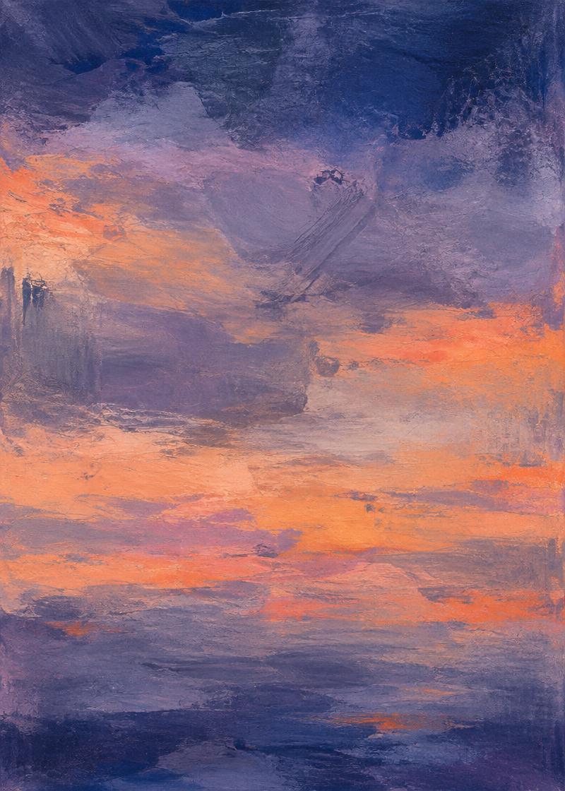 Dusk — vertical indigo and apricot abstract painting