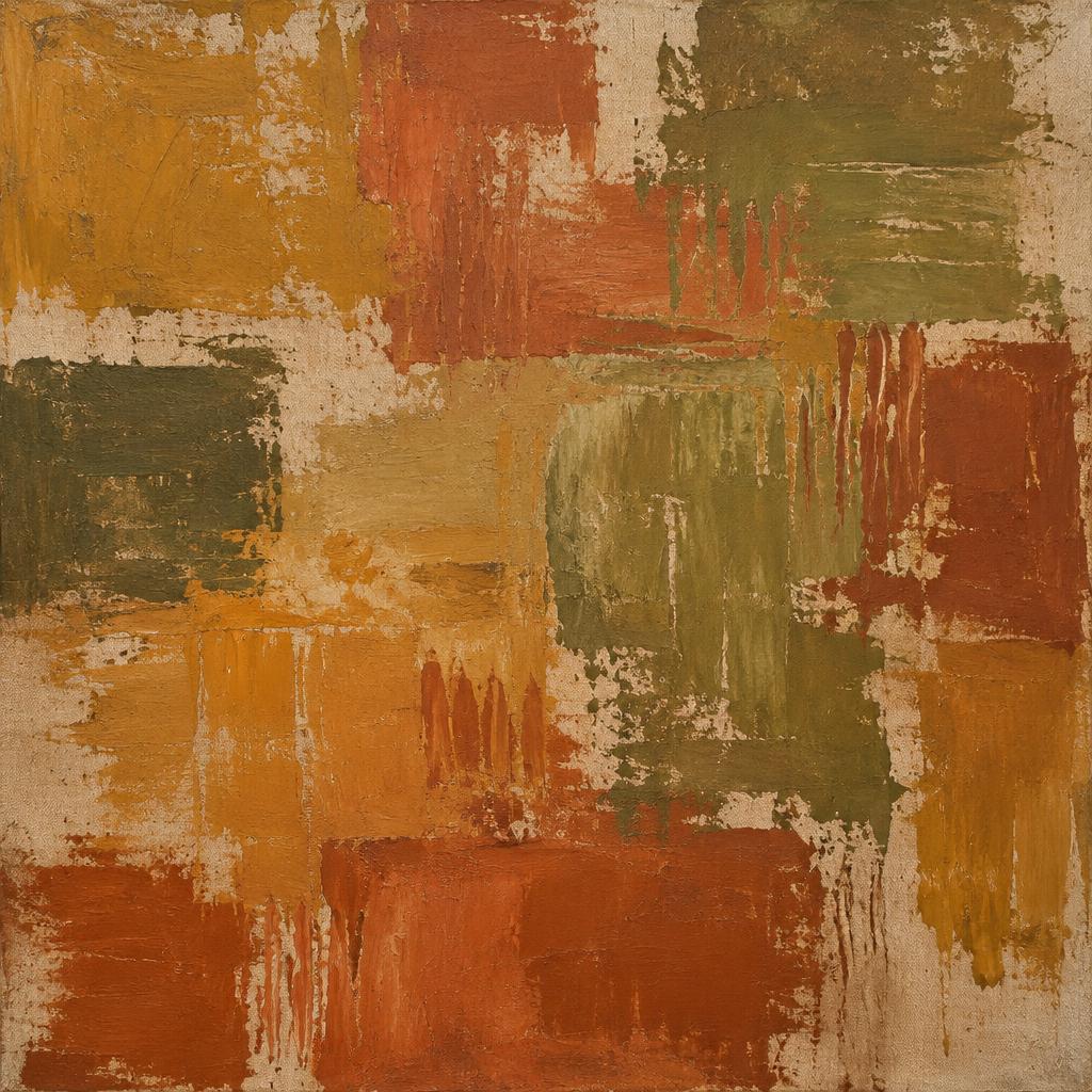 Earth — square ochre, terracotta and olive abstract painting